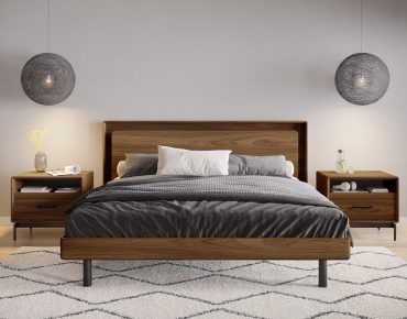Link modern walnut wood platform bed
