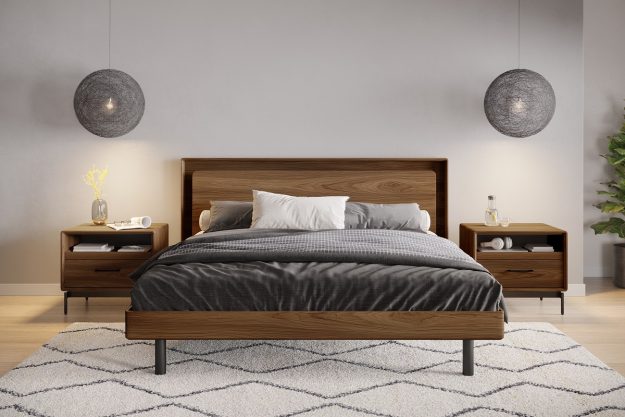 Link modern walnut wood platform bed